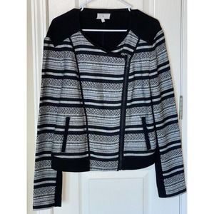 Women’s Lou & Grey Printed Asymmetric Fabric Moto Jacket Size Large Black White
